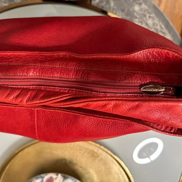 FURLA | Cherry Red Satchel w/Popping White on Black Polka Dot Interior - Picture 16 of 16